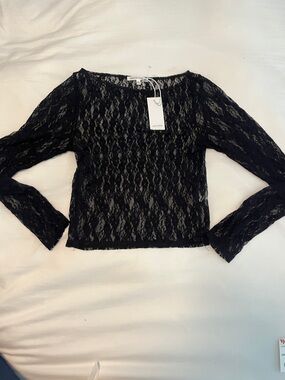 Lace Layering Long Sleeve Top in Black